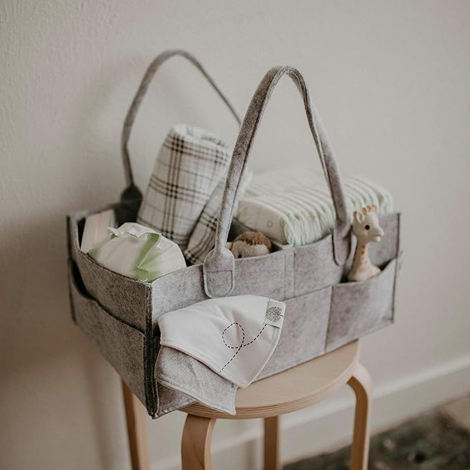 Parker Baby Co. Diaper Caddy Gift Set - Includes a Large and Regular size Nursery Storage Bin and Car Organizer for Diapers and Baby Wipes - Gray