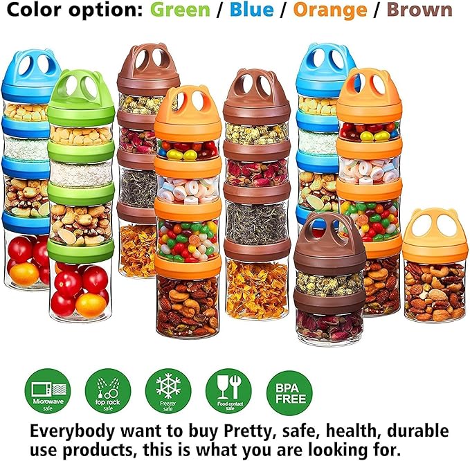 SELEWARE Portable Stackable Food Storage Containers for Snacks Formula Powder and Drinks Twist Lock System Airtight Leak-proof BPA and Phthalate Free Blue Green and Orange