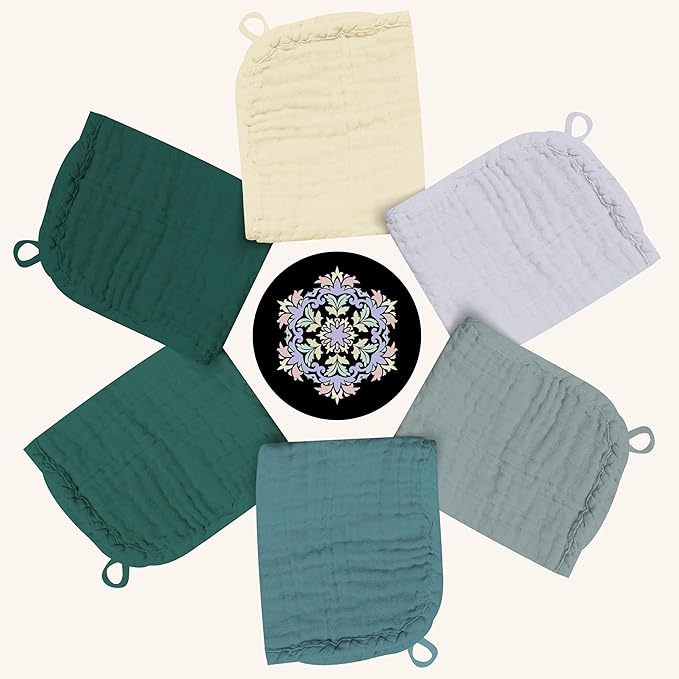 Baby Washcloths -100% Cotton Muslin Soft Baby Bath Wash Cloths and Absorbent Baby Wipes for Newborns Kids Girls and Boys - 12 Pack, 12x12 Inches - Ivory, Slate, Emerald Series