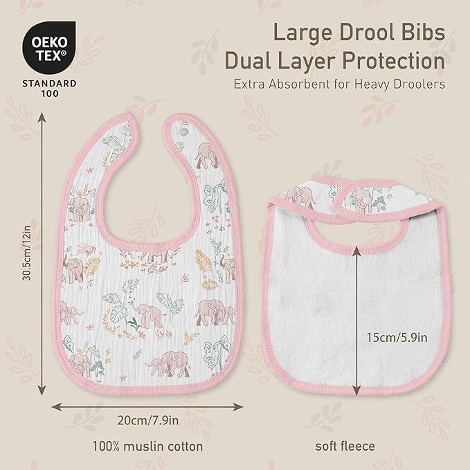GLLQUEN BABY Muslin Drool Bibs for Boys Girls 8 Pack, Adjustable Baby Bibs for Drooling and Teething, Soft Cotton Baby Bandana Bib for Newborn Feeding Essentials (Line-Talk Elephant)