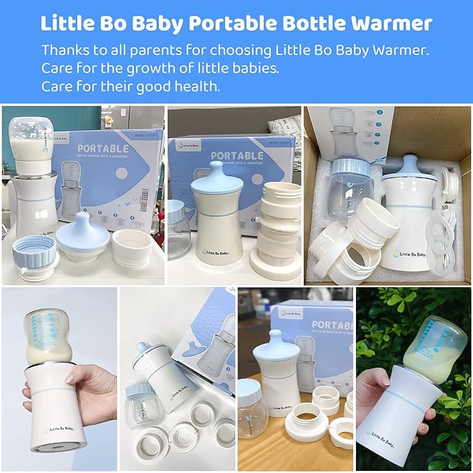 Portable Bottle Warmer Set, Little Bo Baby Portable Warmer with Baby Bottle and Adapter Travel Bottle Warmer for Breastmilk and Formula Bottle Warmer