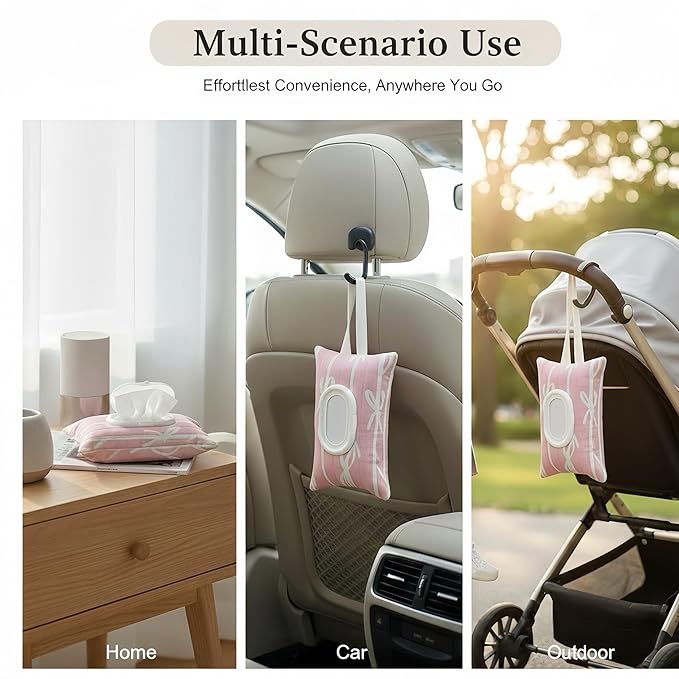 Baby Wipes Dispenser with Bow, Refillable Hanging Wet Wipe Pouch, Portable Diaper Wipe Holder for Travel, Car and Stroller Use (Pink)