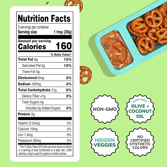 Little Spoon Confetti Cake Dip + Pretzels Dipsters, Big Kid Favorite Dunking Snack with Hidden Veggies, Organic Oats, Carrot & Butternut Squash, Maple Sweetened, Non-GMO, 2g Plant Protein, 3 Trays per Pack, Total of 12 Trays