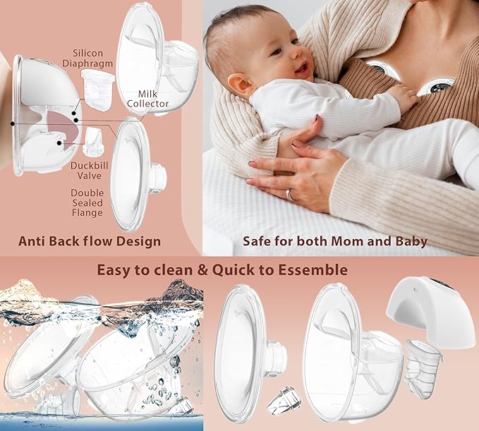 Hands-Free Wearable Breast Pump with Leak-Proof Comfort Seal, Portable Electric Pump Featuring 4 Modes, 12 Adjustable Suction Levels & Smart Memory Function with Extended Battery Life