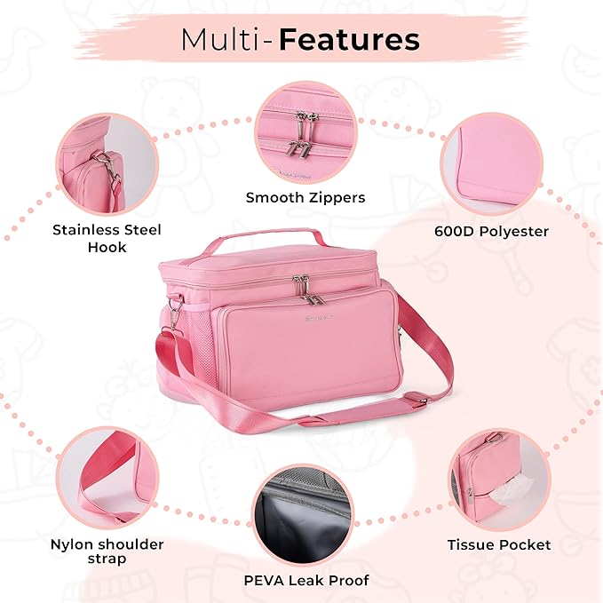 Breast Pump Bag Fit for Spectra S1 and S2, Wearable Breast Pump Bags with Milk Pack, Pumping Bag with Waterproof Mat for Pump Accessories, Bottle Bags for Travel and Family, Pink