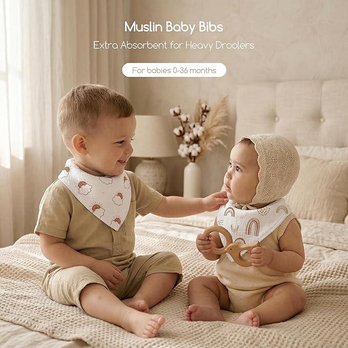Muslin Baby Bibs 8 Pack, Baby Bandana Drool Bib for Drooling and Teething, Cotton Soft Absorbent for Girls Boys Good Night