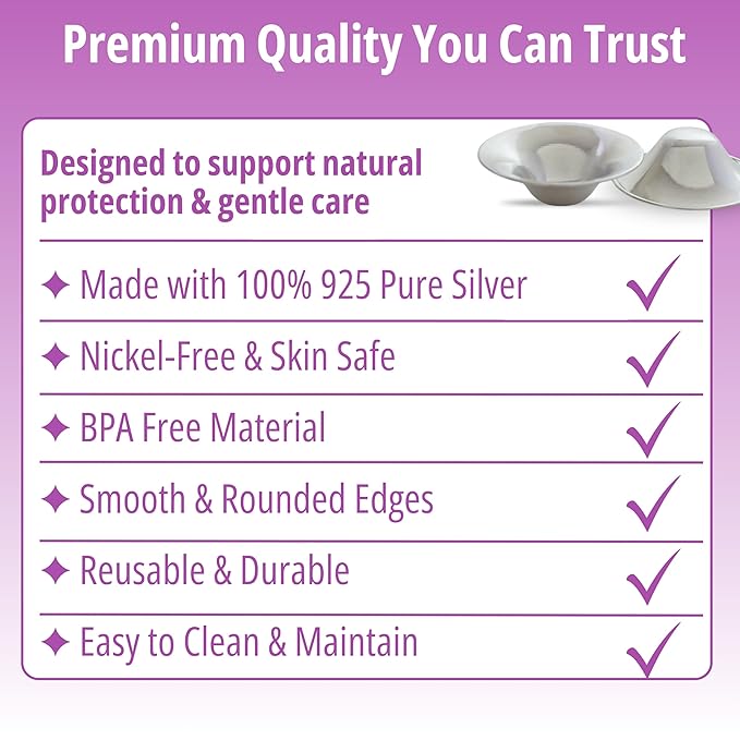 M7G Silver Nursing Cups for Breastfeeding Mothers | Natural Silver Nipple Shields | Reusable Nipple Protector for Sore Nipples | Breastfeeding Essentials | Nickel Free | 925 Silver