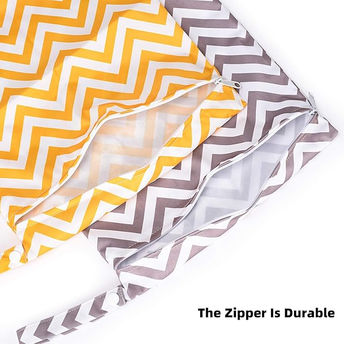2 PCs Cloth Diaper Wet Dry Bags Waterproof Reusable Stroller Travel Beach Pool Daycare Soiled Baby Items Yoga Gym Bag for Swimsuits or Wet Clothes-Chevron-11 x 11"