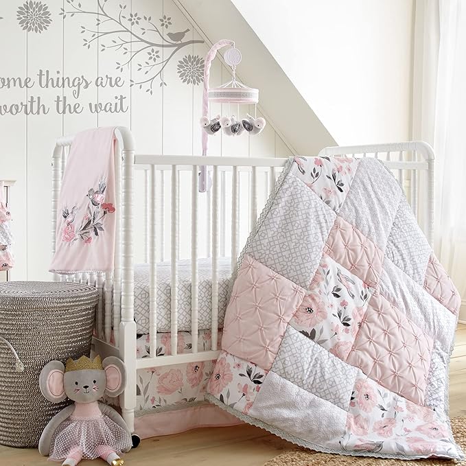 Levtex Baby - Elise Diaper Changing Pad Cover - Fits Most Standard Changing Pads - Floral Birds - Pink, Grey, and White - Nursery Accessories - Plush