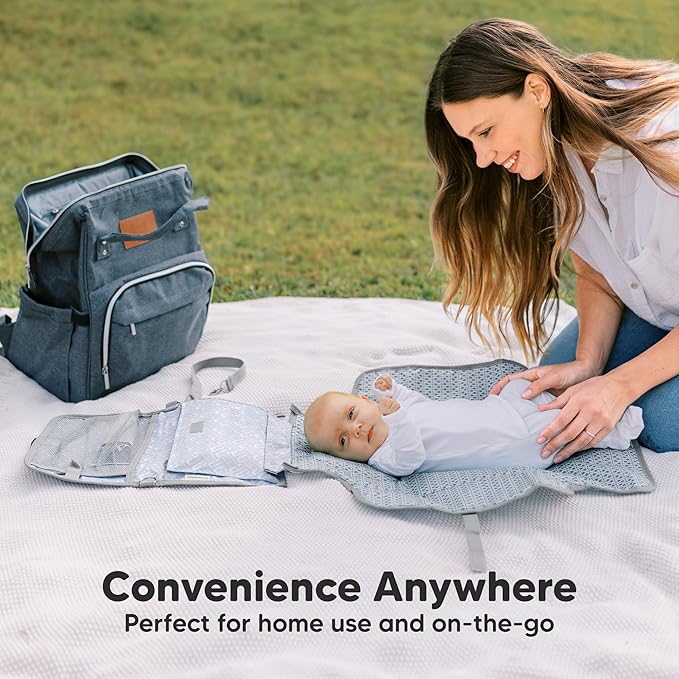 KeaBabies Portable Diaper Changing Pad, Travel, Car - Large Waterproof Baby Changing Mat, Wipeable, Padded, On The Go Travel Diaper Clutch Bag, Easy to Use Pockets for Newborn Essentials (Gray Mod)