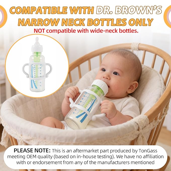 (3-Pack) Bottle Handles for Dr Brown Baby Bottles with Easy Grip Handles to Hold Their Own Bottle - BPA-Free Soft Silicone (White Pink Orange)
