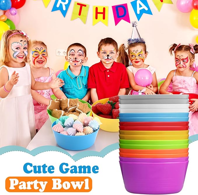 Foaincore Kids Plastic Bowls 10 oz Cereal Snack Microwave Dishwasher Safe Toddler Bowls Kids Colorful Snack Children Salad Dessert Soup Supplies (Multicolor,24 Pcs)