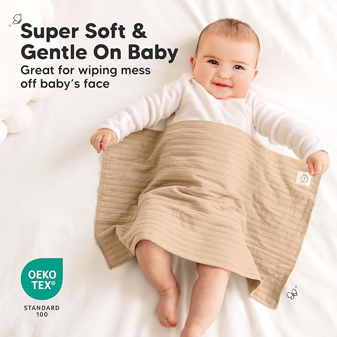 KeaBabies Organic Cotton Burp Cloths Baby Girl, Boy - 6-Pack Large Burping Clothes for Babies, Spit Up Rags, Super Soft & Absorbent Newborn Wash Towels, Gender Neutral, Non-Shrink (Stria, Rosewood)