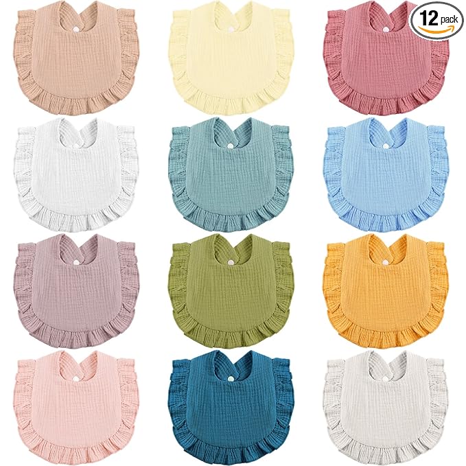 JaGely 12 Pieces Baby Muslin Bibs Bandana Drool Bibs for Boys and Girls Soft Adjustable Baby Cotton Teething and Drooling for Newborn Toddler Infant