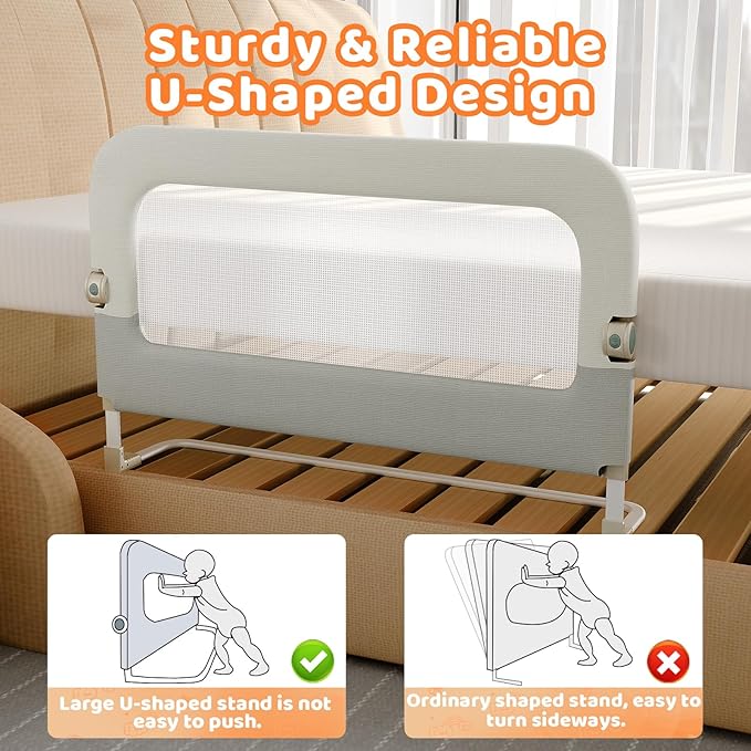 omzer Bed Guard Rail for Toddlers - 32inch Folding up & Adjustable Heights Baby Bed Safety Rails - Portable Toddler Bed Barrier Railing Guard for Kids Twin, Bunk, Queen, Full Size Bed