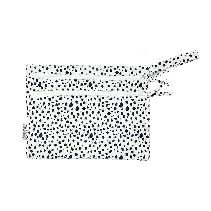 BapronBaby Organic Dot Wet Dry Bag - Waterproof Two Zipper Pockets - Reusable for Mealtime, Diapers, Stroller, Snacks, Swimsuits - Machine Washable - 11" x 9"