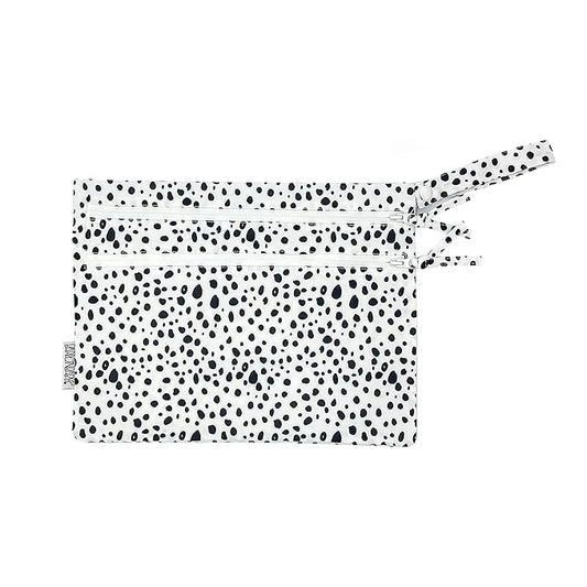 BapronBaby Organic Dot Wet Dry Bag - Waterproof Two Zipper Pockets - Reusable for Mealtime, Diapers, Stroller, Snacks, Swimsuits - Machine Washable - 11" x 9"