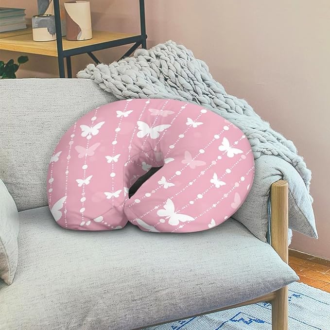 Pink Butterfly Dot Easter Nursing Pillow Cover for Baby Boy Girl Slipcover for Breastfeeding Pillows, Soft and Stretchy Safely Breastfeeding Pillow Cover Breathable and Washable