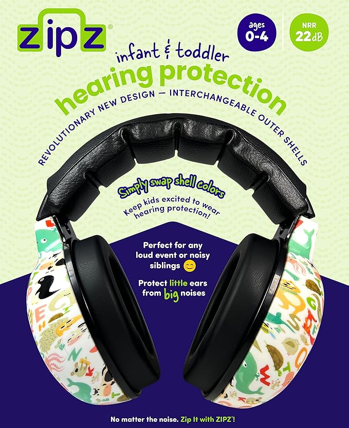 ZIPZ Baby & Toddler Earmuffs - ANSI-Certified Noise Protection, Audiologist-Recommended, Interchangeable Shells (0-4 Yrs)