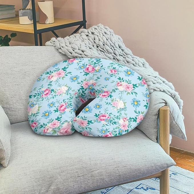 Blue and Pink Flower Breastfeeding Pillow Cover Cuddle Pillow Slipcover Detachable Nursing Pillow Protective Cas Baby Feeding Easy to Use and Dustptoof