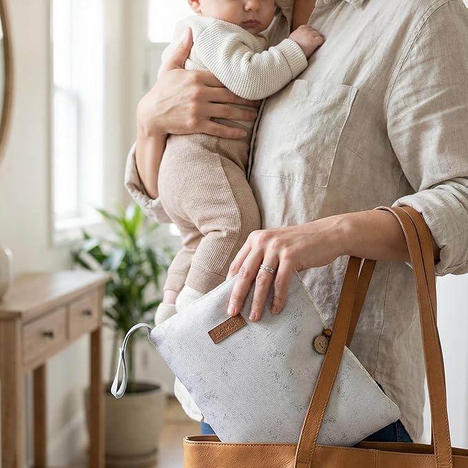 HAMUR Baby Diaper Bag Organizer – Compact & Foldable Stroller Pouch for Newborn Essentials | Travel-Friendly | Fits Boys & Girls (Solid Grey)
