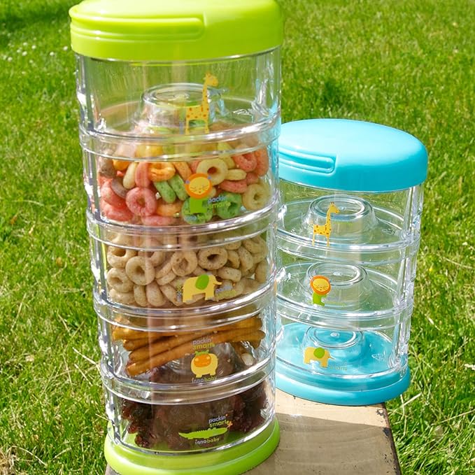 Innobaby Packin' Smart Stackable and Portable Storage System for Formula, Baby Snacks and More. 5 Stackable Cups in Mango Sorbet. BPA Free.