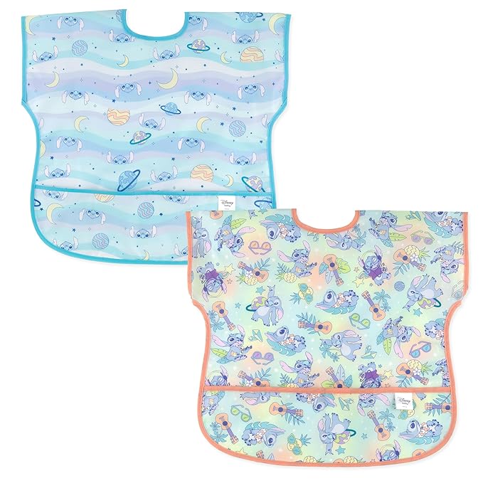 Bumkins Disney Stitch, Junior Bib, Waterproof Fabric, 2-pack