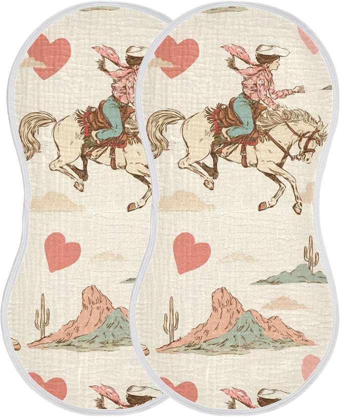Western Cowgirl Vintage Burp Cloths Baby Boys Girls Absorbent Soft Cotton Burping Cloths Rags 2 Pack