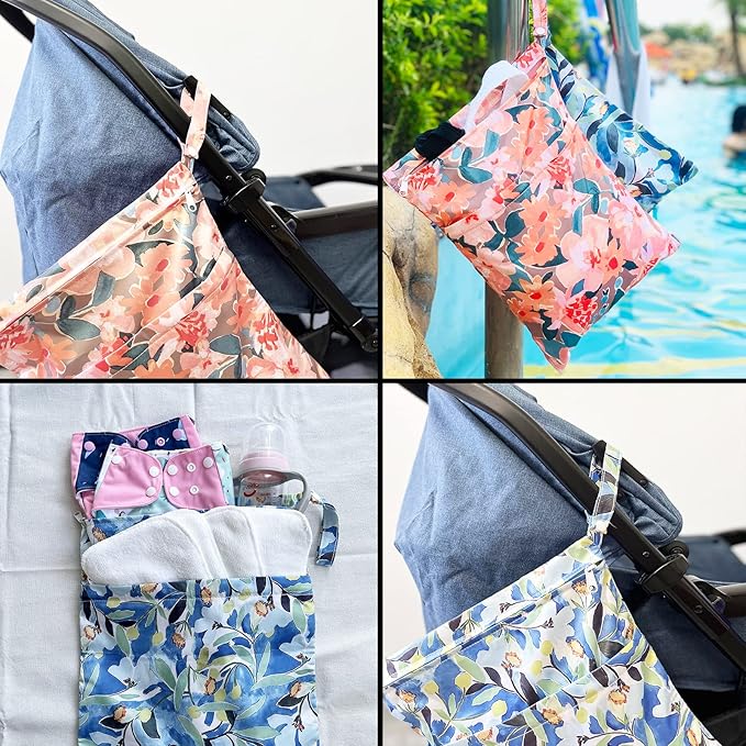 Wet Bag,2 pack Baby Wet Dry Cloth Diaper Bags,Waterproof Washable, Reusable for Travel, Stroller, Pool,Beach, Wet Swimsuits,Dirty Gym Clothes, Toiletries, Toys,Mommy Bag 2WB19