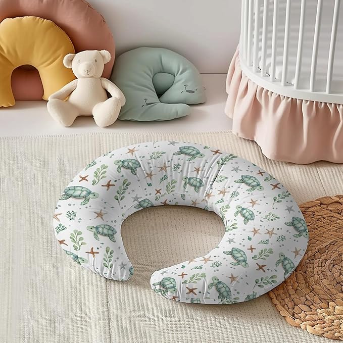 Watercolor Ocean Animals Sea Turtle Starfish Pattern Nursing Pillow Cover, Unisex Removable Breastfeeding Pillowcase Slipcover for Baby Girls Boys Newborns Toddlers, Cover Only