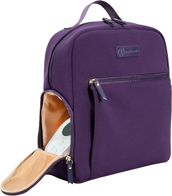 Sarah Wells Fifi Mini Breast Pump Bag Small 13" Neoprene Backpack for Wearable & Portable Pumps Lightweight, Insulated Pocket, 13" Laptop Sleeve, Machine-Washable (Purple)