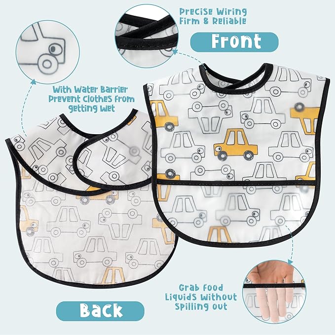 6 Pcs Baby Feeding Bibs Toddler Waterproof Bib Set with Crumb Catcher Pocket Infant Adjustable Baby Teething Bib Babies Food Bibs Keepsake Gift for Baby Shower Christmas New Year, 6-12 Months