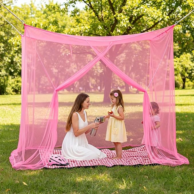 Mosquito Net for Bed - 4 Corner Bed Canopy with Fine Mesh Protection, King Size Bed, Easy Assembly Bug Net for Indoor/Outdoor Use, Camping & Travel