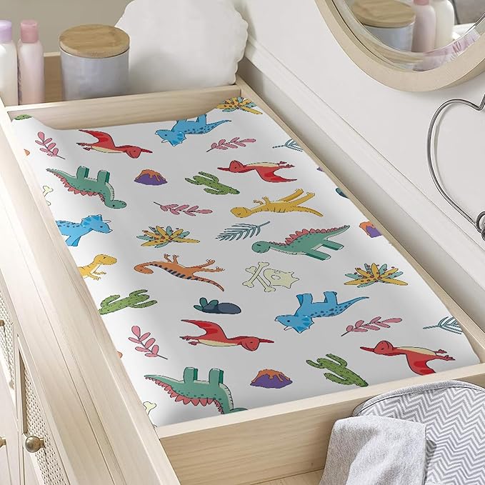 Cartoon Dinosaur Baby Changing Pad Cover Infant Newborn Diaper Table Change Mat Sheet Cover Changing Table Covers for Baby Boys