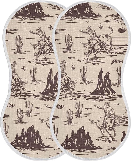 Western American Cowboy Burp Cloths Baby Boys Girls Absorbent Soft Cotton Burping Cloths Rags 2 Pack