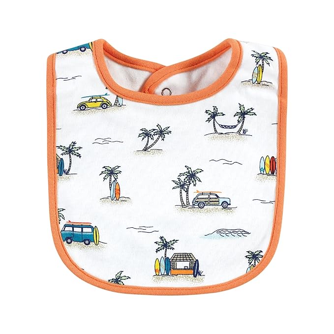 Hudson Baby Unisex Baby Cotton Bibs, Surfer Dude, One Size