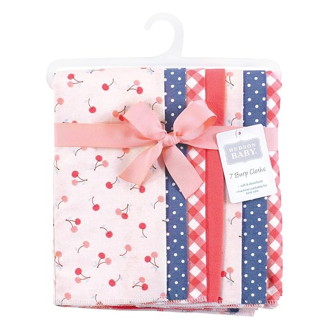 Hudson Baby Unisex Baby Flannel Burp Cloth 7pk, Cherry Sweet, One Size