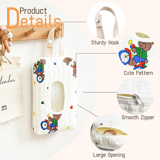 Quilted Baby Wipe Holder Floral Diaper Pouch Portable Quilted Wipes Bag for Car, Stroller