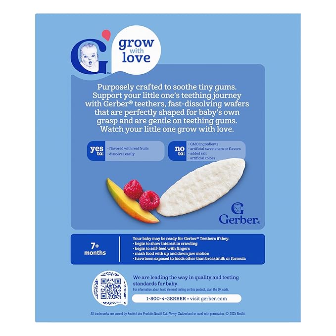 Gerber Snack for Baby Teethers, Mango Raspberry, Gentle Teething Wafers Flavored with Real Fruits, 12 Individually Wrapped 2-Packs (24 Wafers/Box) (Pack of 2 Boxes)