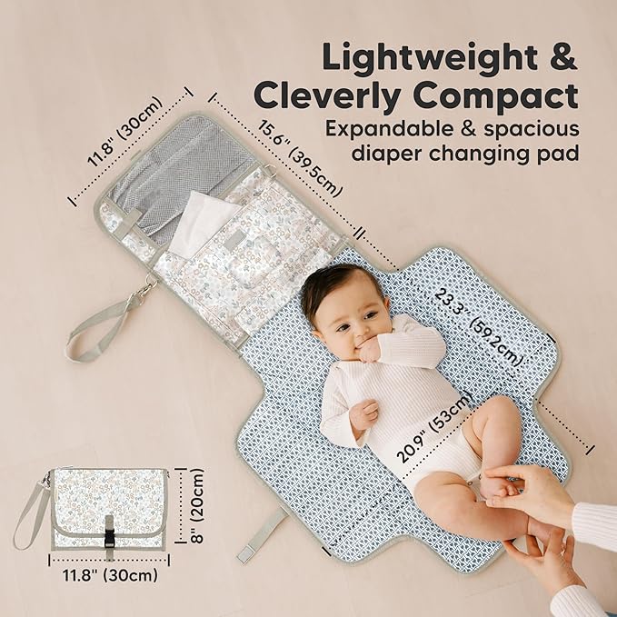 KeaBabies Portable Diaper Changing Pad, Travel, Car - Large Waterproof Baby Changing Mat, Wipeable, Padded, On The Go Travel Diaper Clutch Bag, Easy to Use Pockets for Newborn Essentials (Prairie)