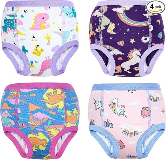 MooMoo Baby Cotton Potty Training Underwear 4 Packs Absorbent Training Pants for Boys and Girls 3T
