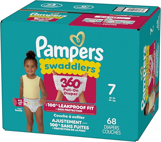 Pampers Swaddlers 360 Pull-On Diapers, Size 7, 68 Count for up to 100% Leakproof Skin Protection and Easy Changes