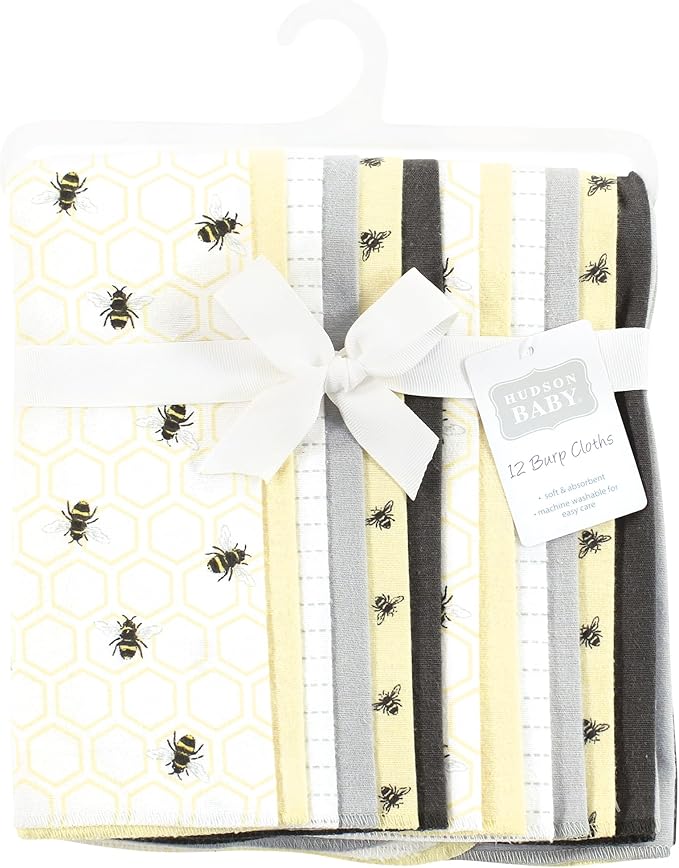 Hudson Baby Unisex Baby Flannel Burp Cloth 12pk, Honey Bee, One Size