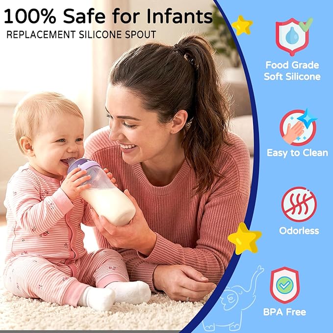 RBUGR 16 Pack Replacement Silicone Spout Compatible with NUK Active and Learner Cups, 100% Silicone Sippy Nipples for 6m+, Sippy Cup Nipple for NUK Learner Cup