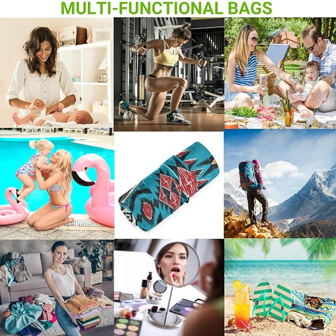 visesunny Tribal Aztec Geometric Pattern 2Pcs Wet Bag with Zippered Pockets Washable Reusable Roomy for Travel,Beach,Pool,Daycare,Stroller,Diapers,Dirty Gym Clothes, Wet Swimsuits, Toiletries