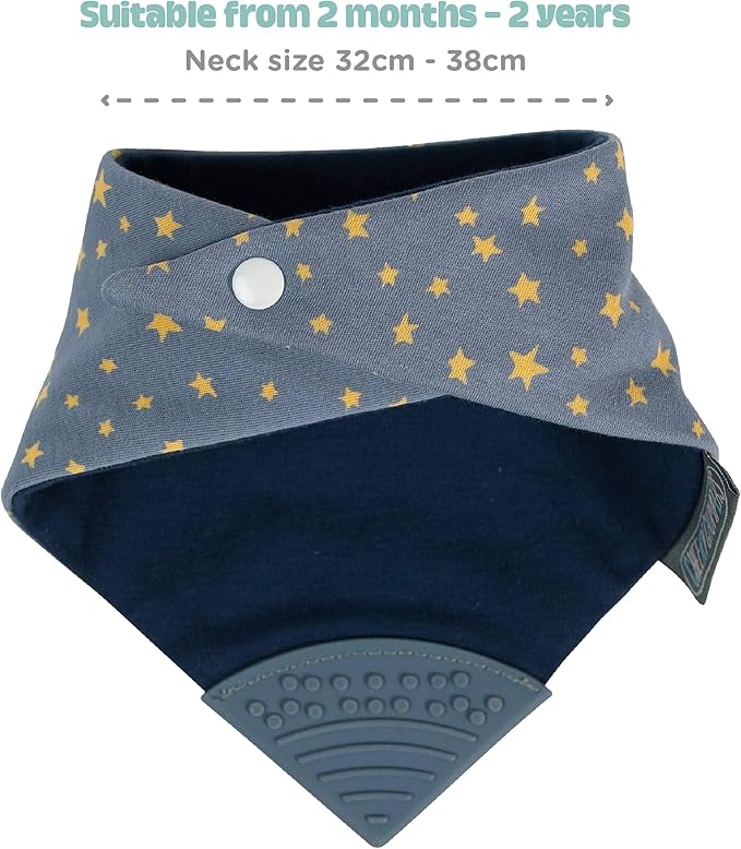 Cheeky Chompers Neckerchew Teething Bib, 2-in-1 Bandana Style Bib w/Food Grade Silicone Teether