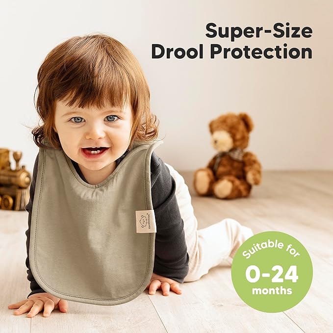 KeaBabies 8-Pack Bibs for Baby Girl, Boy - Pullover Large Baby Bibs for Drooling and Teething Infant, Newborn, Soft & Absorbent Organic Cotton, Long Torso Coverage Keep Toddler Clean & Dry (Brick)