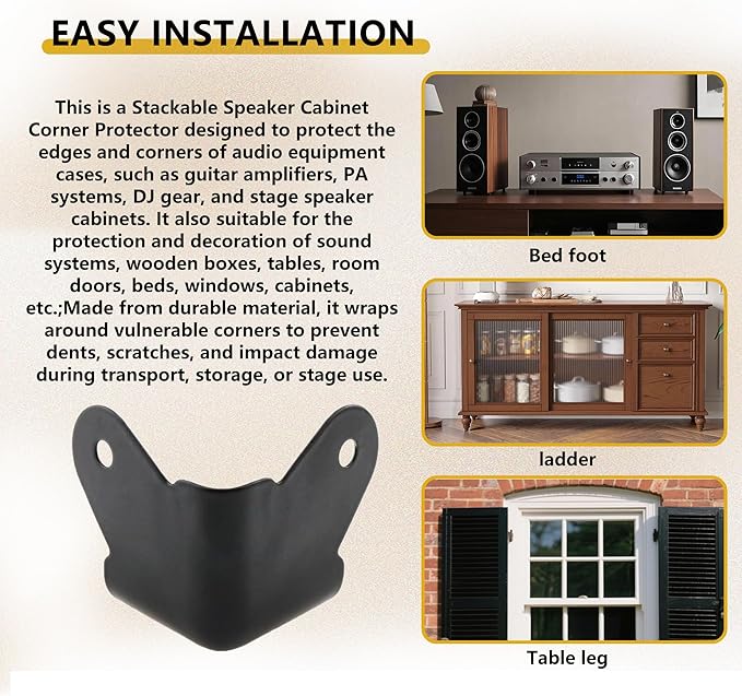 4 Pack Heavy Duty Metal Corner Protectors, Black Iron Edge Guards with Mounting Screws - Cabinet Corner Protectors for Furniture, Anti Dent Protection for Speaker Cases, Tables, Boxes