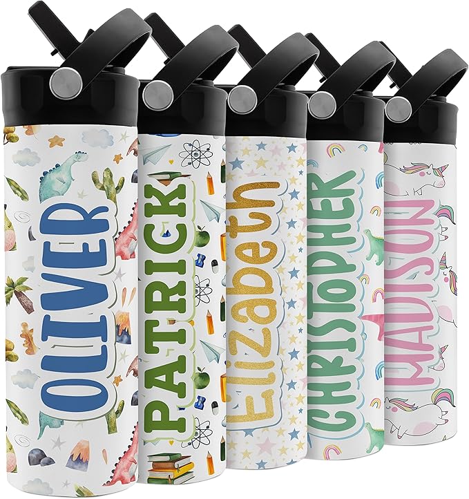 Personalized Water Bottle for Kids - 20 oz - 14 Design Options, Custom Water Bottle for Children - End of School Year Gifts, Back to School Gifts - BPA FREE, Double-Wall Insulation - Dino 1