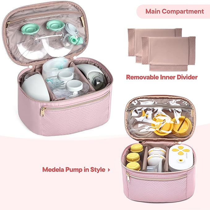 Fasrom Wearable Breast Pump Bag Compatible with Momcozy, Medela and Elvie Hands Free Pumps, Portable Carrying Case with Waterproof Mat for Working Moms Travel, Pink (Bag Only, Patent Design)